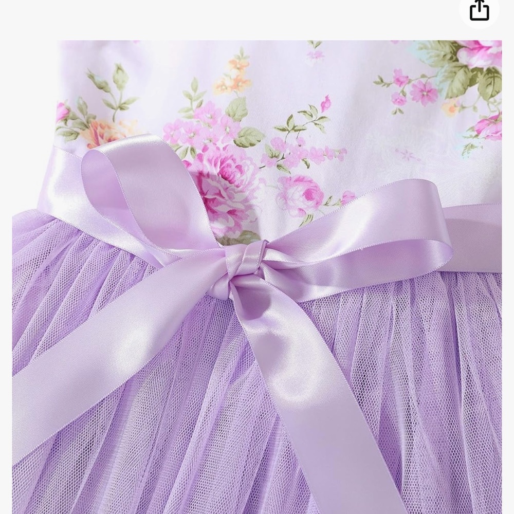 Flofallzique Girls Tulle Dress Floral Summer Wedding Birthday Casual Toddler - Picture 3 of 4